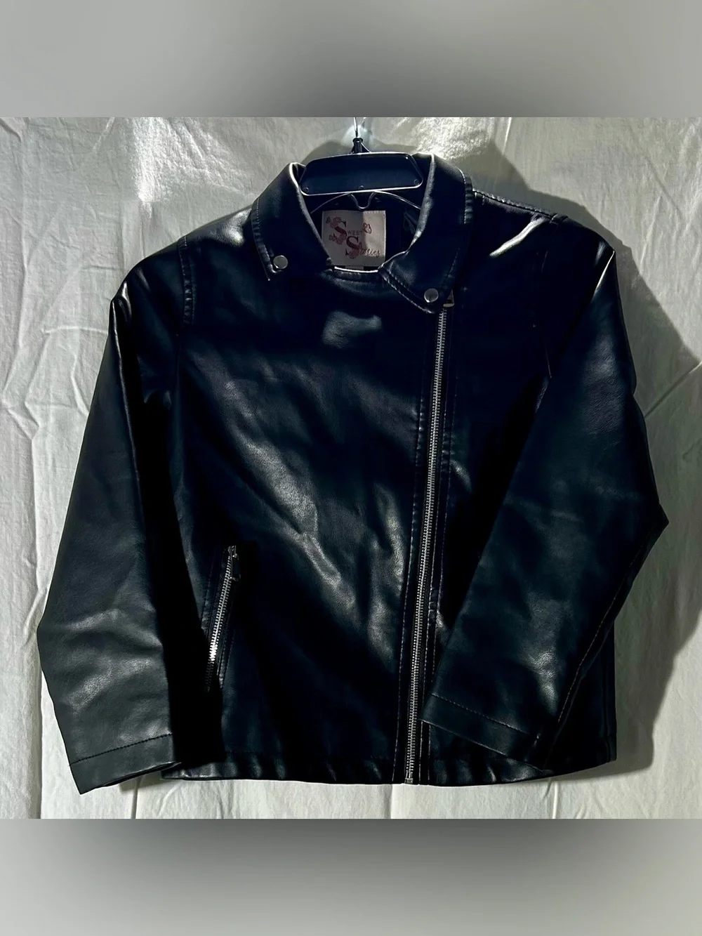 Sweet Stories Girls Faux Leather Moto Jacket US Size 14 (L) Black